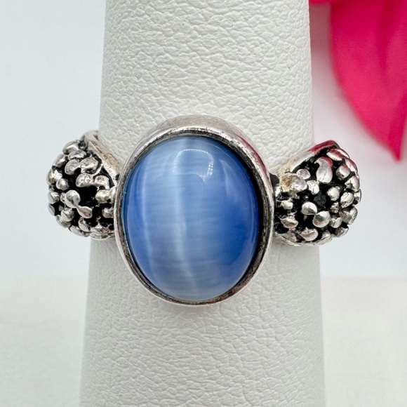 Premier Designs Jewelry - Vintage Premier Designs PD Malibu Ring Blue Cat’s Eye Silver Tone Antiqued 6